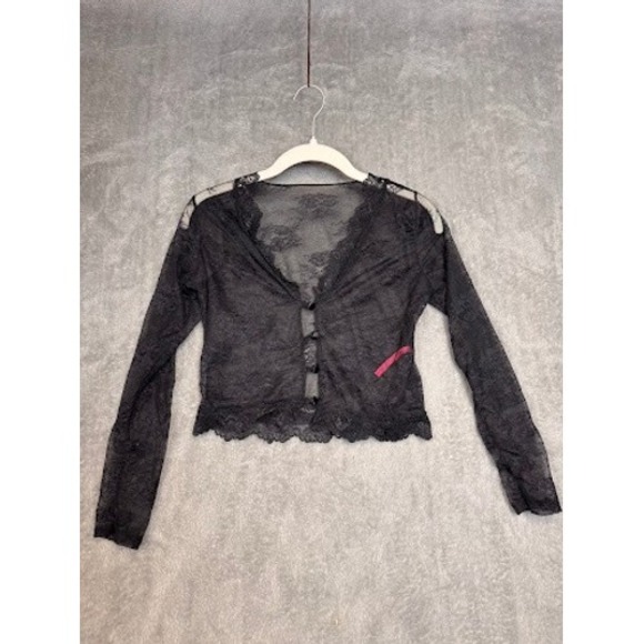 Seven 'til Midnight Sweaters - Seven til Midnight Black Floral Lace Cropped Cardigan Sheer Long Sleeve Size M